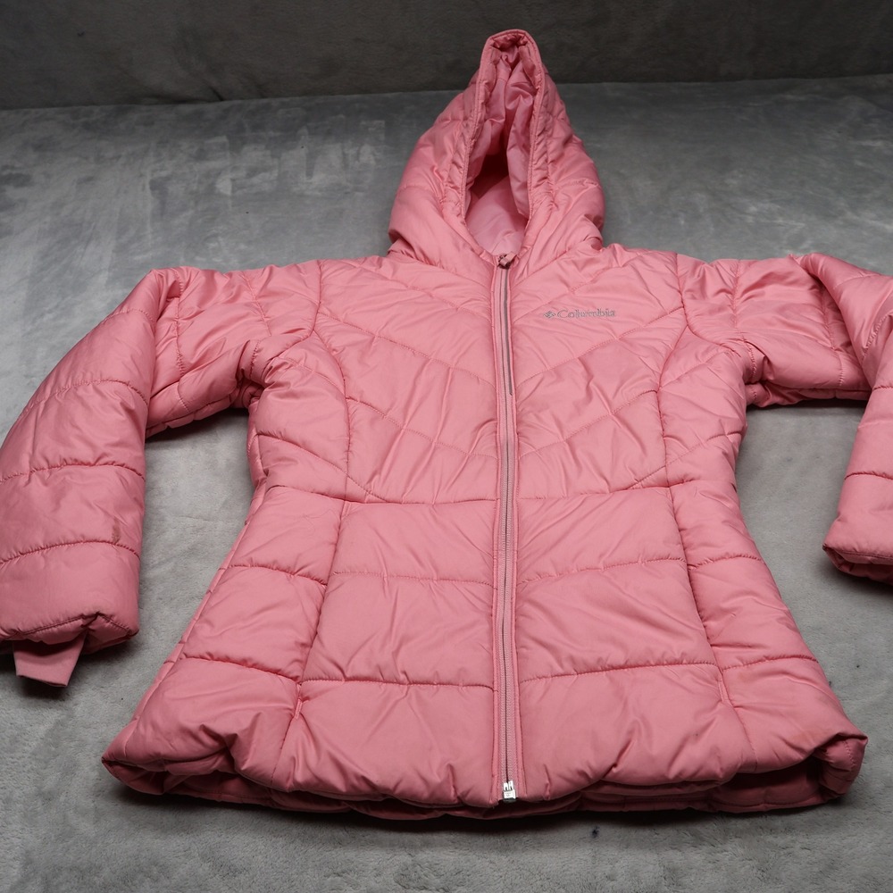 Columbia‎ Jacket Girls Medium 10/12 Pink Katelyn Crest Hooded Puffy Insulated